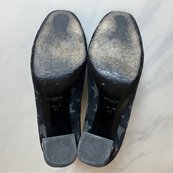 Saint Laurent Black Suede Metallic Silver Star Ankle Boots 9.5 / 40 - Picture 5 of 5